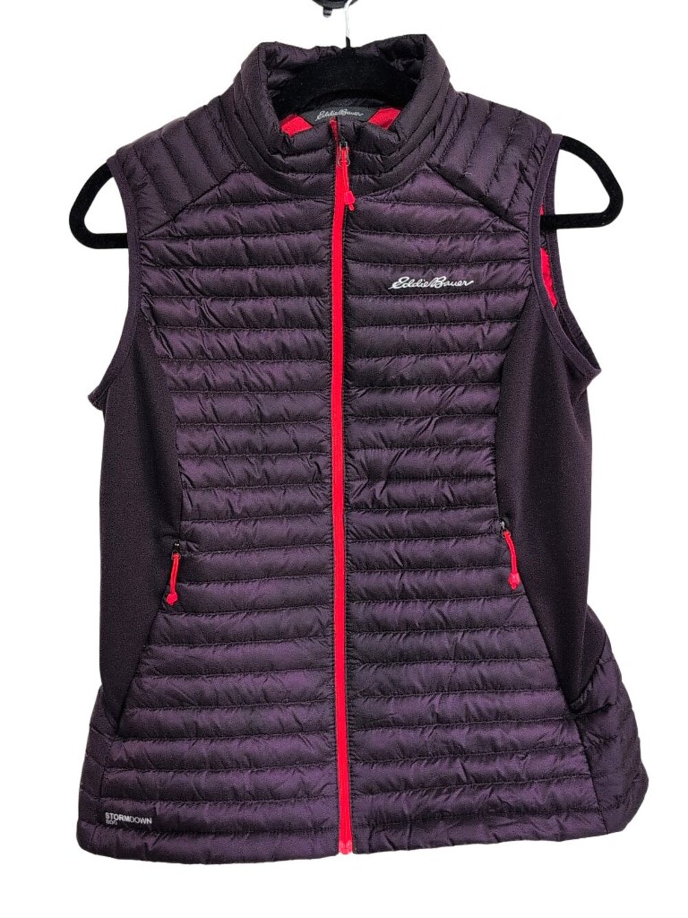 Eddie Bauer Stormdown 800 Petite Medium Activewear Vest Purple Red Zip Running